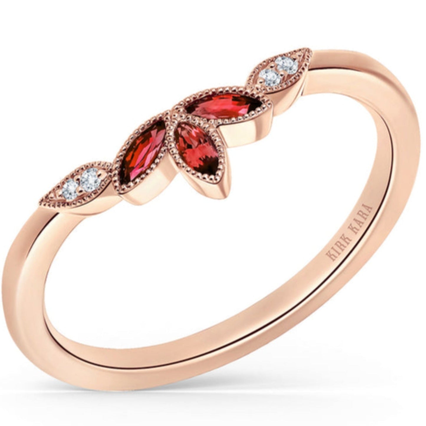 Kirk Kara "Dahlia" Floral Boho Red Ruby Wedding Band