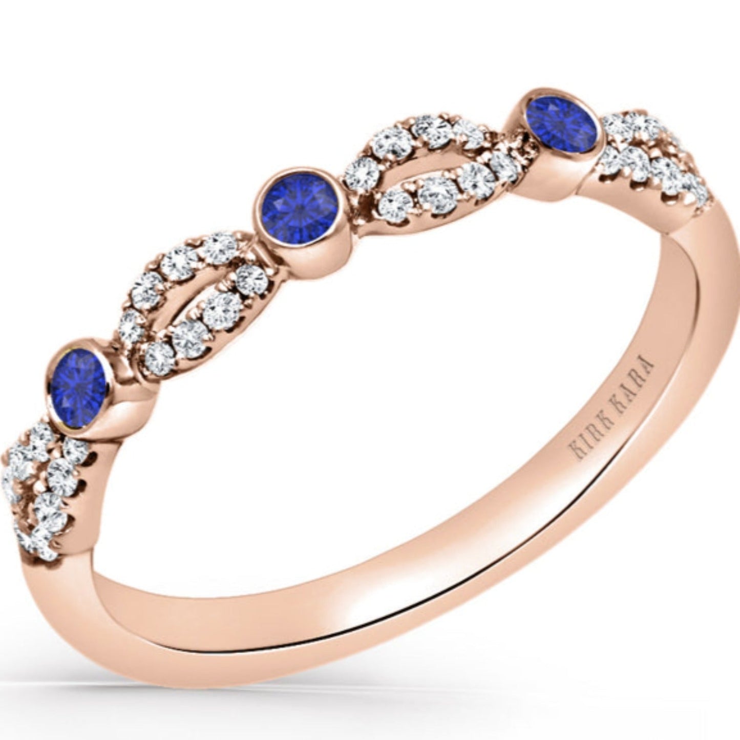 Kirk Kara "Lori" Deco Bezel Accent Blue Sapphire Wedding Band