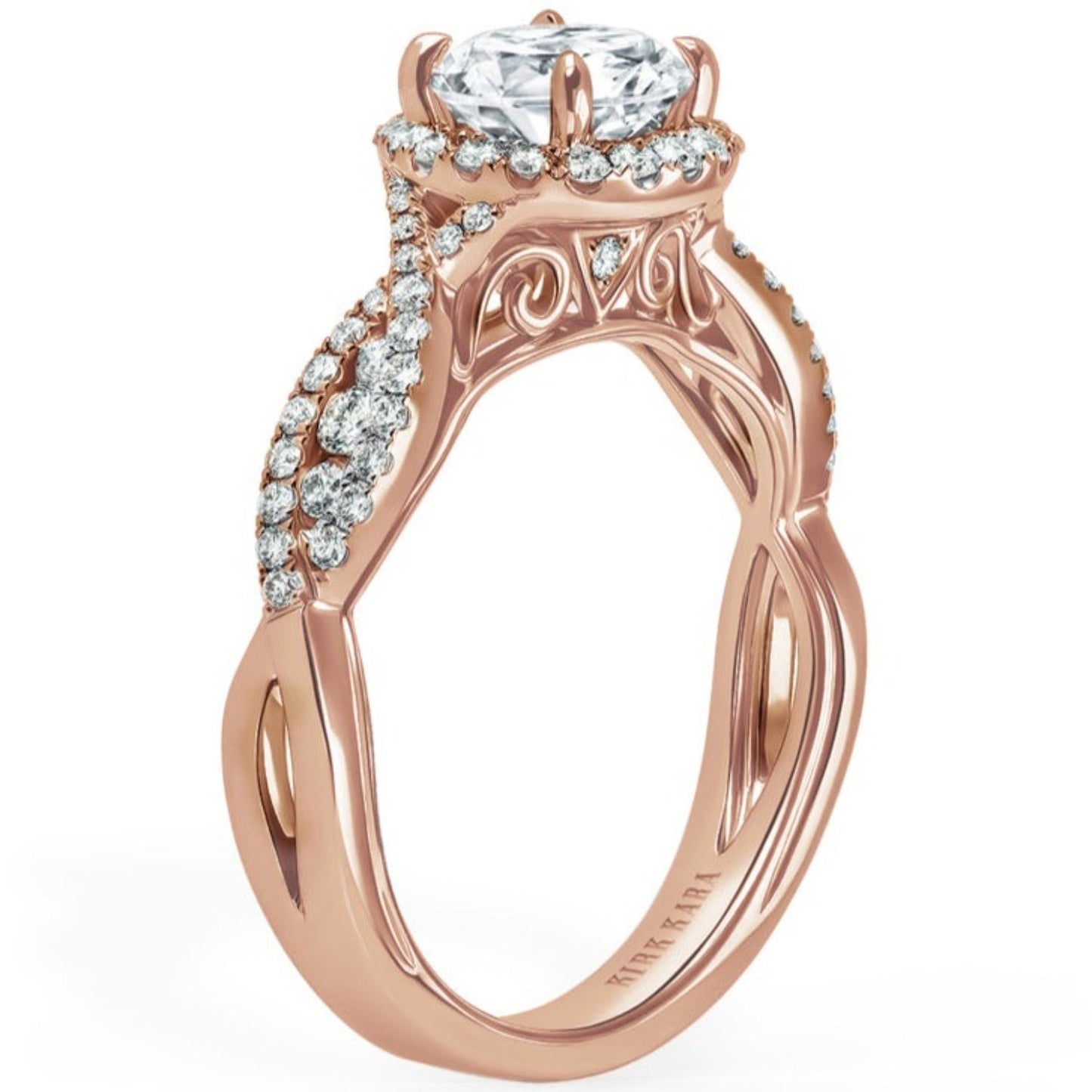 Kirk Kara "Pirouetta" Split Shank Twist Halo Diamond Engagement Ring