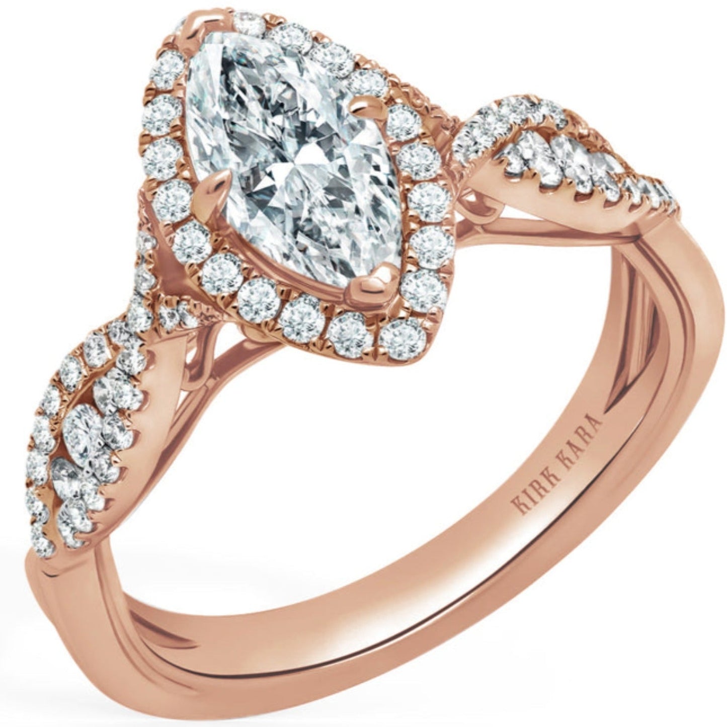 Kirk Kara "Pirouetta" Split Shank Twist Marquise Halo Diamond Engagement Ring