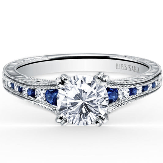 Kirk Kara "Stella" Blue Sapphire Channel Set Diamond Engagement Ring