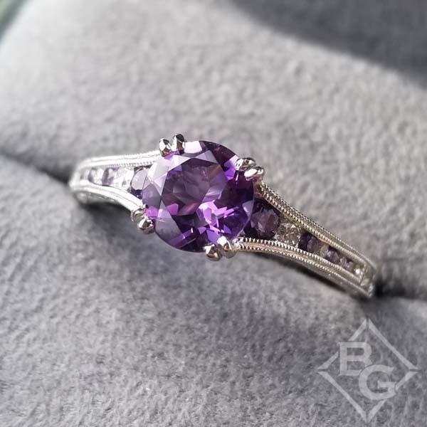 Kirk Kara Stella Round Cut Purple Amethyst Diamond Engagement Ring