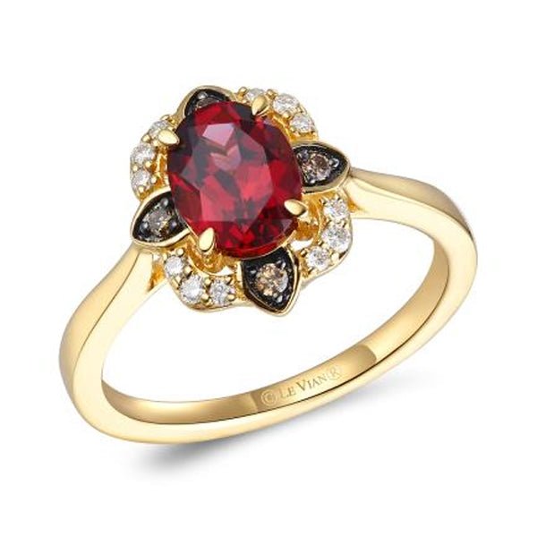 Le Vian Oval Cut Raspberry Rhodolite Chocolate & Nude Diamond Halo Ring