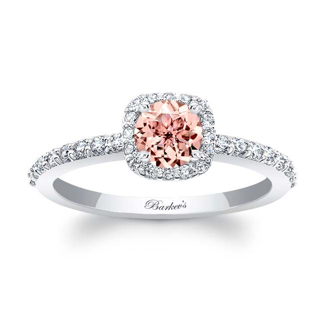Barkev's Round Cut Morganite Cushion Halo Diamond Engagement Ring