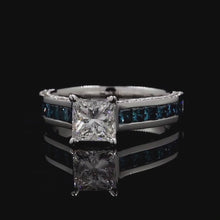 Load and play video in Gallery viewer, Barkev&#39;s Princess Cut Channel Set Blue Diamond Engagement Ring
