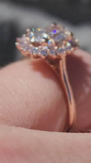 Noam Carver Oval Center Starburst Halo Diamond Engagement Ring on Finger