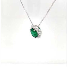 Load and play video in Gallery viewer, Lafonn Oval Cut Simulated Emerald &amp; Diamond Halo Pendant
