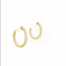 Load and play video in Gallery viewer, Lafonn Simulated Diamond Yellow Gold Plated Oval Shaped Hoop Earrings
