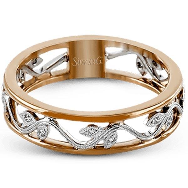 Simon G. 18K Rose & White Gold Thin Diamond Flower Ring