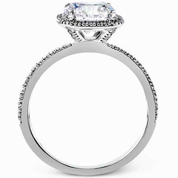 Side View of Simon G. "Cushion Halo" Thin Diamond Engagement RingSimon G. Cushion Halo French Set Diamond Engagement Ring