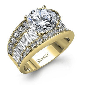 Simon G. Large Center Bagutte Side Simon Set Diamond Engagement Ring