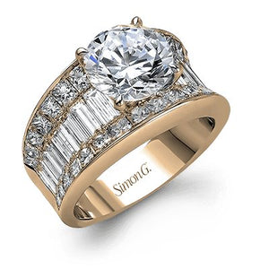 Simon G. Large Center Bagutte Side Simon Set Diamond Engagement Ring