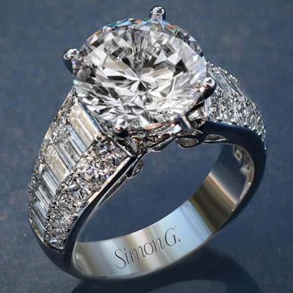 Simon G. Large Center "Simon Set" Baguette Diamond Engagement Ring