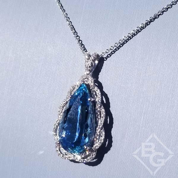 Simon G. Large Pear Cut Aquamarine Diamond Pendant