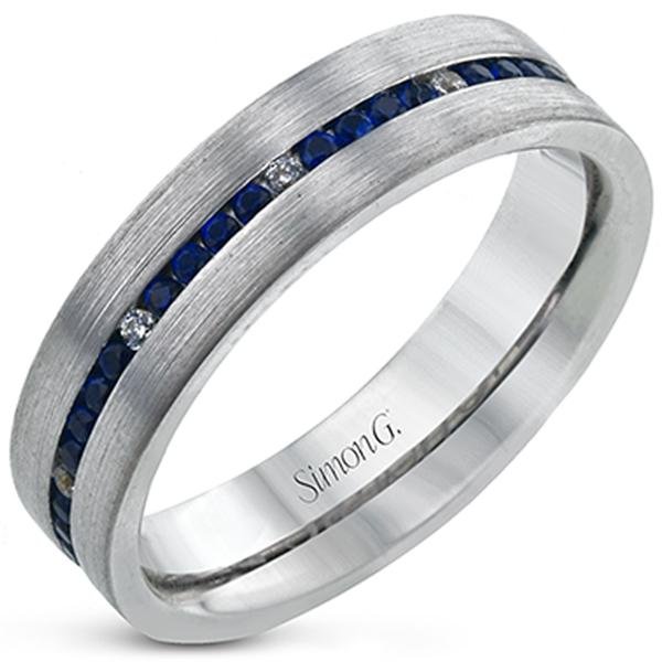 Simon G. Men's 6mm Blue Sapphire & Diamond Wedding Band