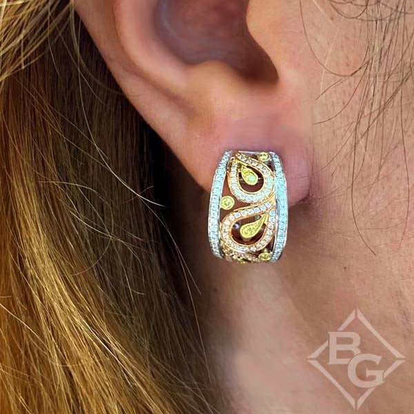 Simon G. "Paisley" Diamond Earrings Featuring Yellow & White Diamonds