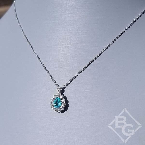 Simon G. Small Teardrop Paraiba Tourmaline Halo Diamond Pendant