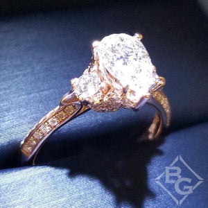 Simon G. Three Stone Vintage Style Engagement Ring