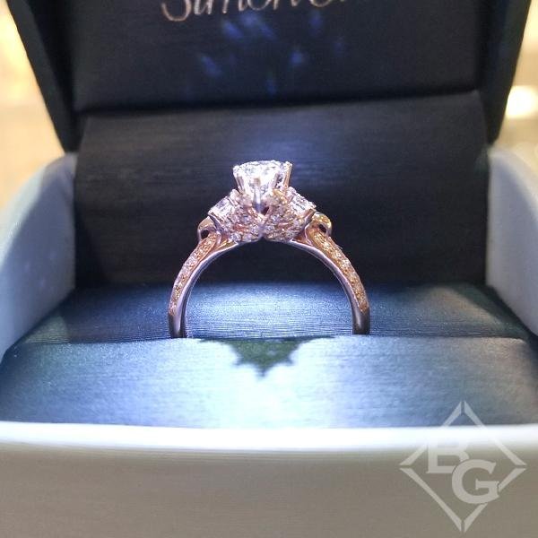 Simon G. Three Stone Vintage Style Engagement Ring