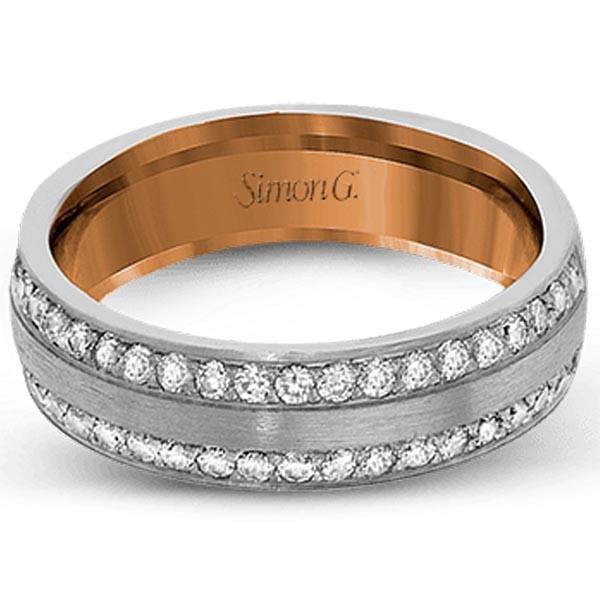 Simon G. Two Tone Double Row Diamond Wedding Band