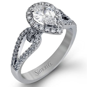 Simon G. Two-Tone Split Shank Pear Shape Halo Diamond Engagement Ring