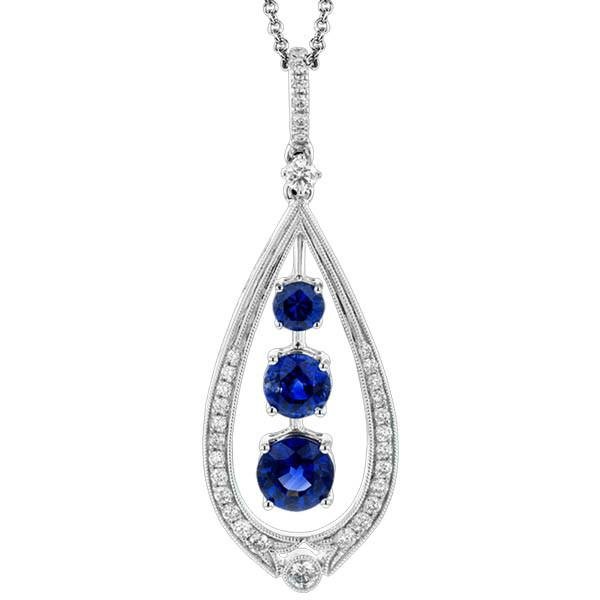 Simon G. Vintage Style Three Stone Sapphire Diamond Pendant