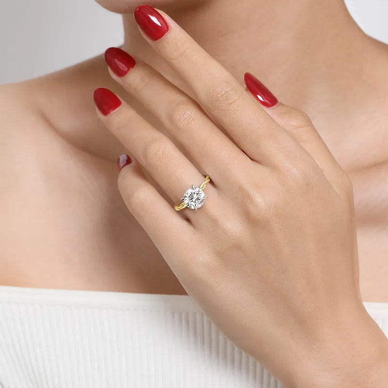 Gabriel & Co. Yellow & White Gold Emersin Classic Twisted Shank 3.00 carat Diamond Engagement Ring on Hand