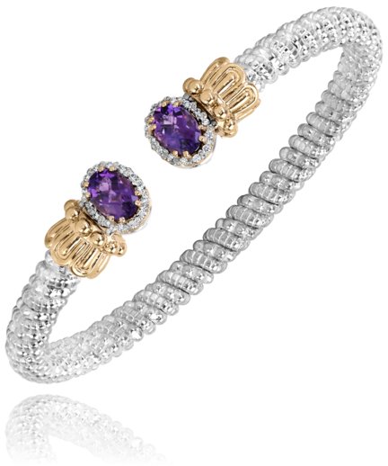 Vahan Sterling Silver & 14K Yellow Gold Oval Amethyst & Diamond Open Bangle