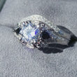 Load and play video in Gallery viewer, Gabriel &amp; Co. &quot;Chrystie&quot; White &amp; Black Diamond Halo Engagement Ring
