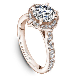 Noam Carver 14K Rose Gold Prong Set Scalloped Halo Vintage Style Diamond Engagement Ring