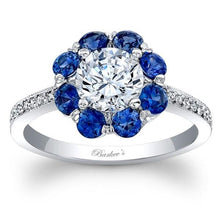 Load image into Gallery viewer, Barkev&#39;s Flower Halo Blue Sapphire Diamond Engagement Ring
