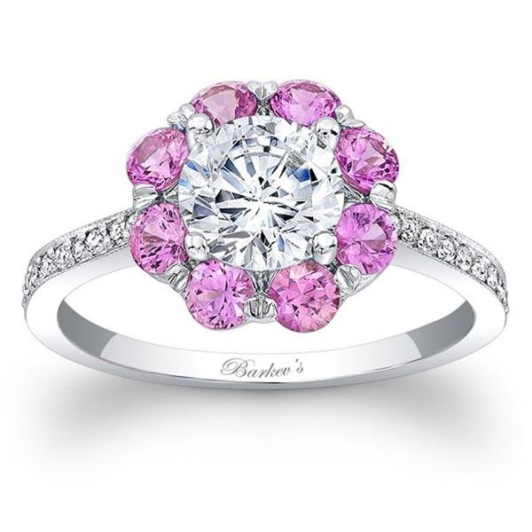 Barkev's Flower Halo Pink Sapphire Diamond Engagement Ring
