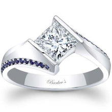 Load image into Gallery viewer, Barkev&#39;s Tension Twist Half Bezel Set Princess-Cut Blue Sapphire Engagement Ring
