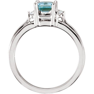 Ben Garelick Emerald Cut Aquamarine Diamond Three Stone Ring