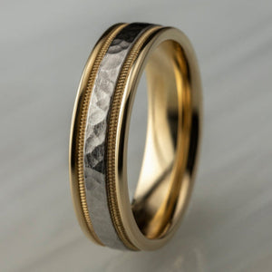 Benchmark Comfort-Fit Two-Tone Hammered Wedding Ring