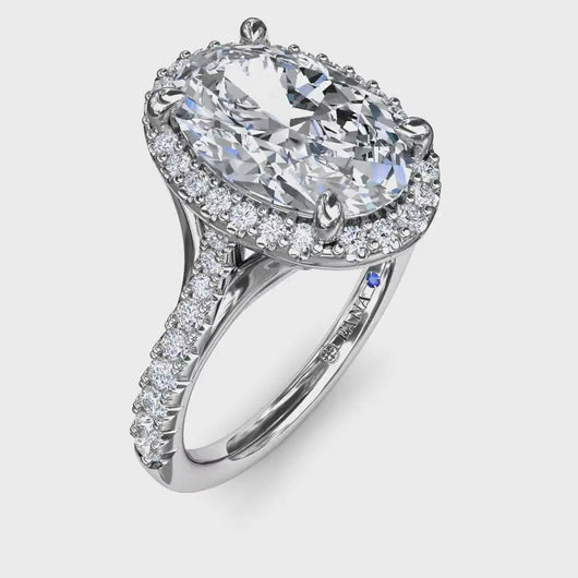 Video of Fana Large Oval Diamond Pave-Set Skinny Halo Engagement Ring