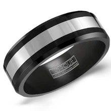 Load image into Gallery viewer, CrownRing Black Ceramic Wedding Band with White Tungsten Inlay
