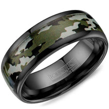 Load image into Gallery viewer, CrownRing Torque Black Ceramic Green Camouflage Wedding Band

