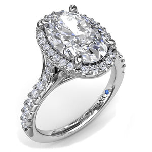 Fana 14K White Gold Large Oval Diamond Pave-Set Skinny Halo Engagement Ring