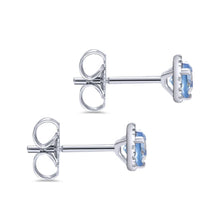 Load image into Gallery viewer, Gabriel Blue Topaz Diamond Halo Stud Earrings
