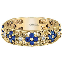 Load image into Gallery viewer, Gabriel &amp; Co. Blue Sapphire and Diamond Floral Themed Ring
