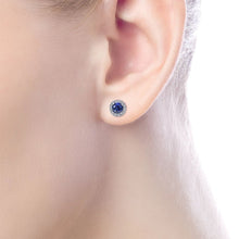 Load image into Gallery viewer, Gabriel &amp; Co. Blue Sapphire Halo Diamond Cluster Earrings
