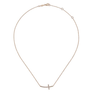 Gabriel & Co. Diamond Sideways Curved Cross Necklace