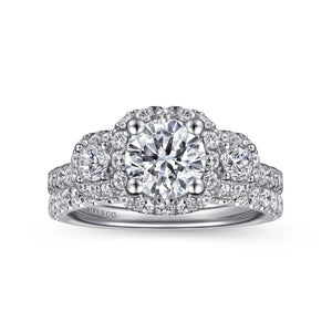 Gabriel & Co. "Lavender" Three Diamond Halo Engagement Ring