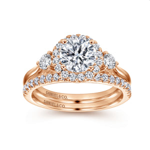 Gabriel & Co. "Noelle" Three Stone Halo Diamond Engagement Ring
