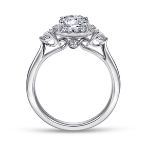 Gabriel & Co. "Noelle" Three Stone Halo Diamond Engagement Ring