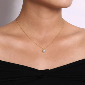 Gabriel & Co. Round Cultured Pearl and Diamond Halo Pendant Necklace