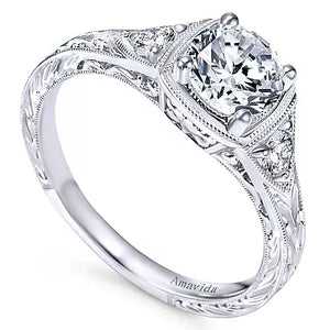 Gabriel & Co. Tallulah Three Stone Milgrain Halo Diamond Engagement Ring