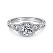 Load image into Gallery viewer, Gabriel &amp; Co. Tallulah Three Stone Milgrain Halo Diamond Engagement Ring
