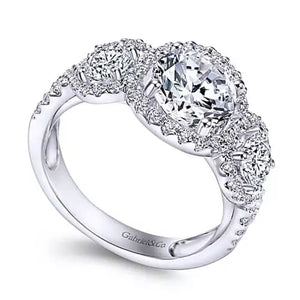 Gabriel & Co. Three Stone Halo Diamond Engagement Ring